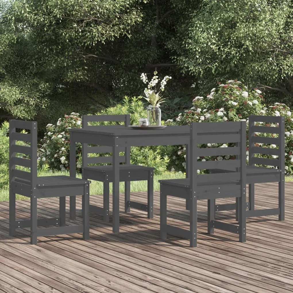 Set da Pranzo per Giardino 5pz Grigio in Legno Massello di Pino