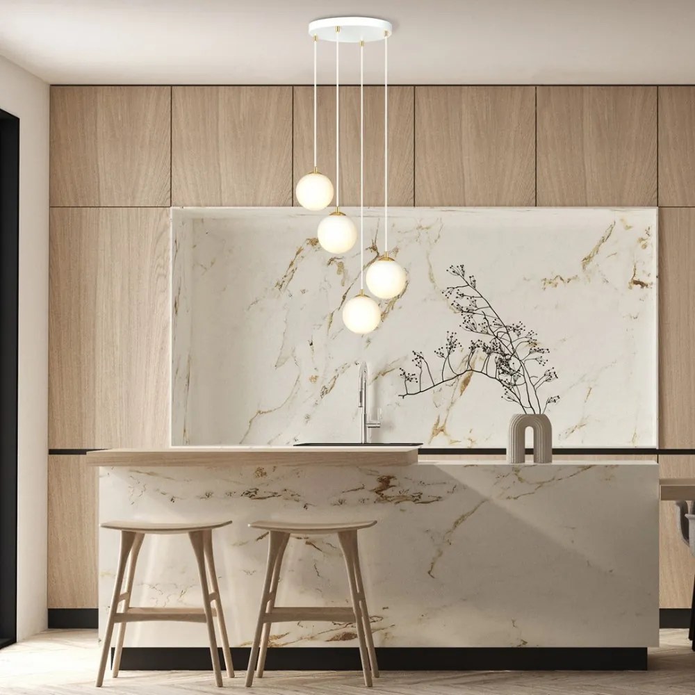 Lampadario a Sospensione in Acciaio e Vetro ROYAL 4 Bianco o Nero 4xE14 Colore del corpo Bianco