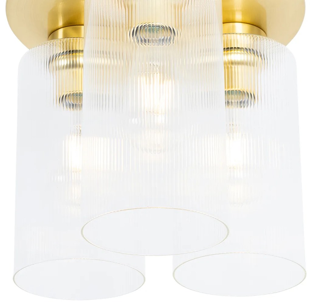 Plafoniera Art Déco dorata con vetro 3 luci - Laura