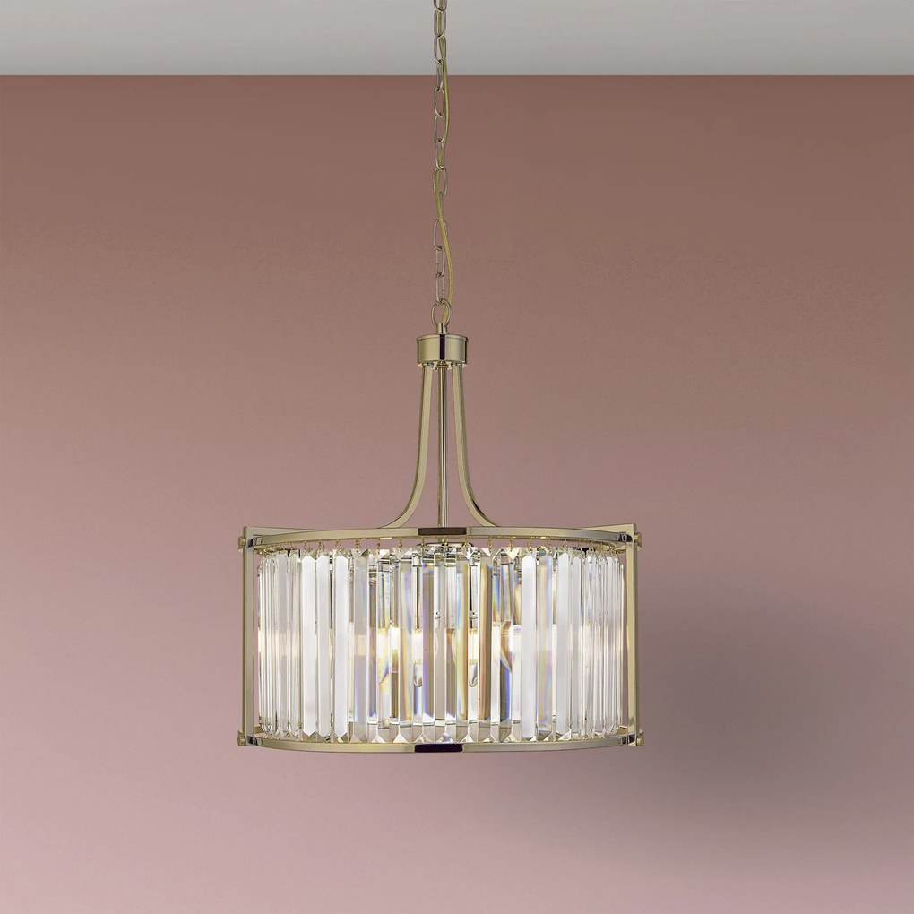 Lampadario Tondo Contemporaneo Victoria Acciaio Adjustable Vetro 5 Luci E27