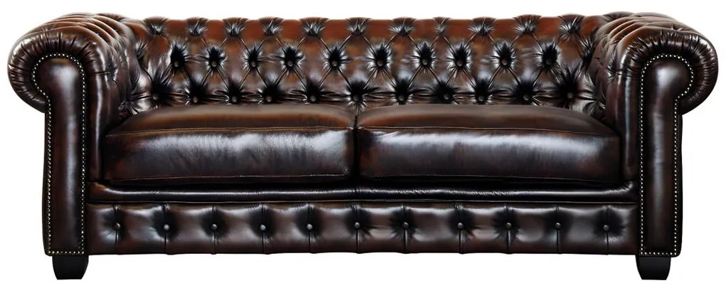 Divano chesterfield 3+2+1 posti 100% pelle di bufalo Marrone riflessi castani - BRENTON