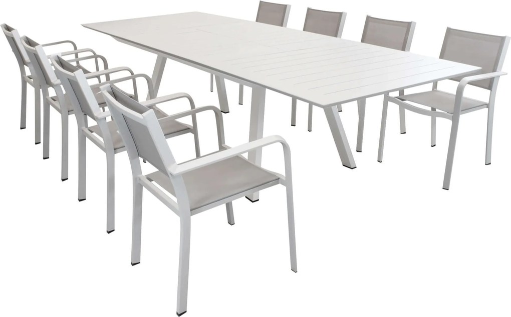 SPLENDOR - set tavolo in alluminio cm 200/300 x 110 x 75 h con 8 poltrone Splendor