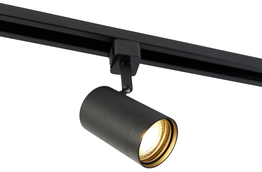 Sistema di illuminazione a binario monofase moderno con 4 faretti neri - Iconic Jeana