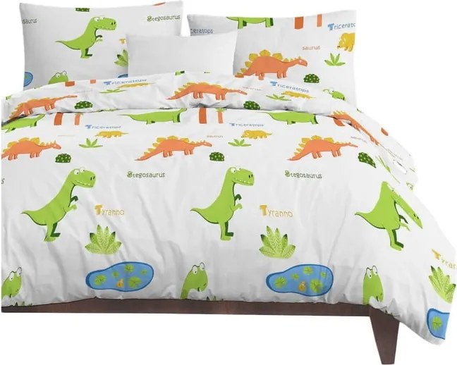 Set copripiumino e federa da bambini bianco per letto singolo 140x200 cm Dinolar – Mijolnir