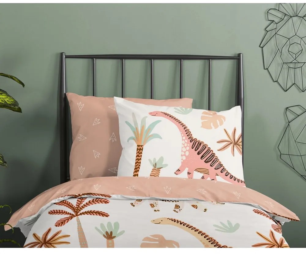 Set copripiumino e federa da bambini marrone/beige in cotone per culla 100x135 cm Dino – Good Morning