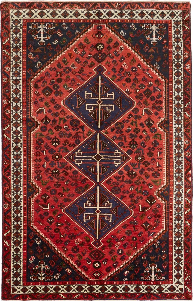 Shiraz Tappeto 160 x 260 Rosso (Iran) Annodato A Mano