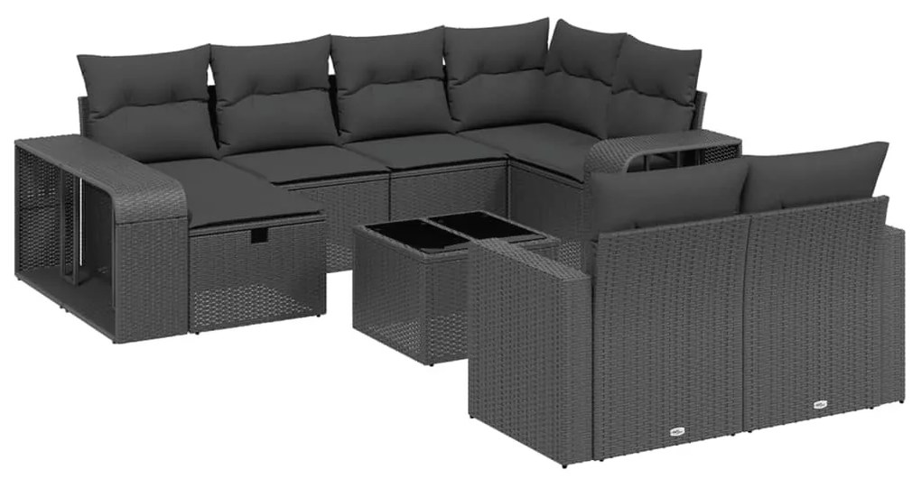 Set Divani da Giardino 11 pz con Cuscini in Polyrattan Nero