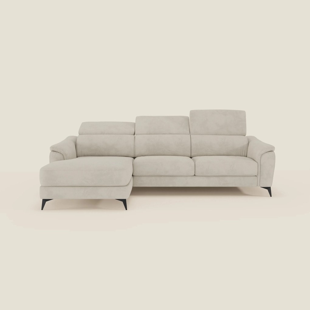 Arcos Divano con penisola - piedini alti e poggiatesta reclinabili in microfibra impermeabile T11 panna