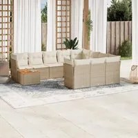 Set Divani da Giardino 11 pz con Cuscini Beige in Polyrattan 3256177