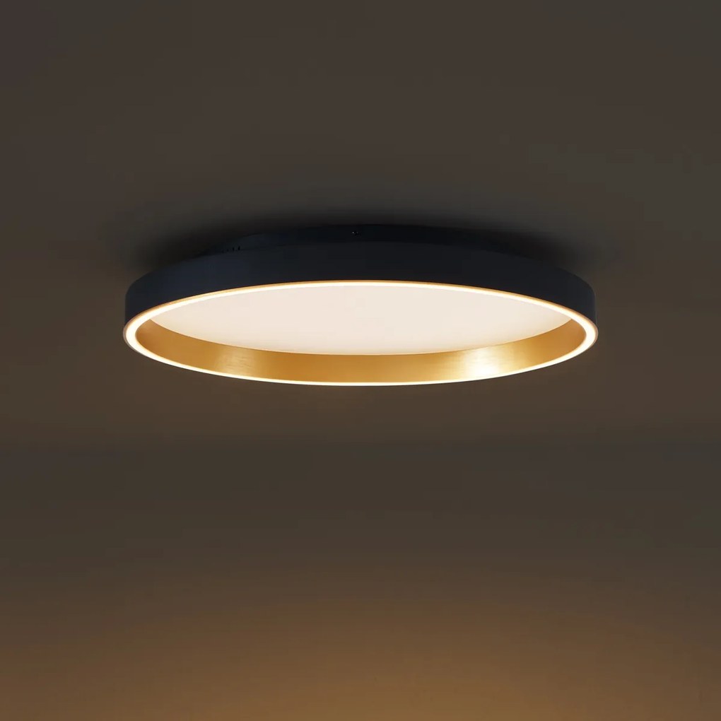 Plafoniera di design nera con oro 60 cm con LED con interruttore a 3 vie - Ingo