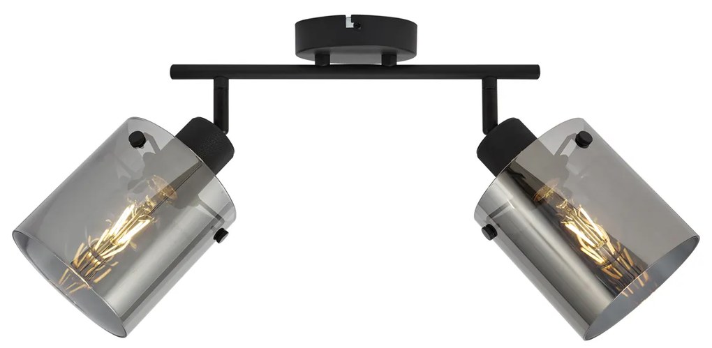 Faretto da soffitto di design nero con vetro fumé 2 luci - Domo
