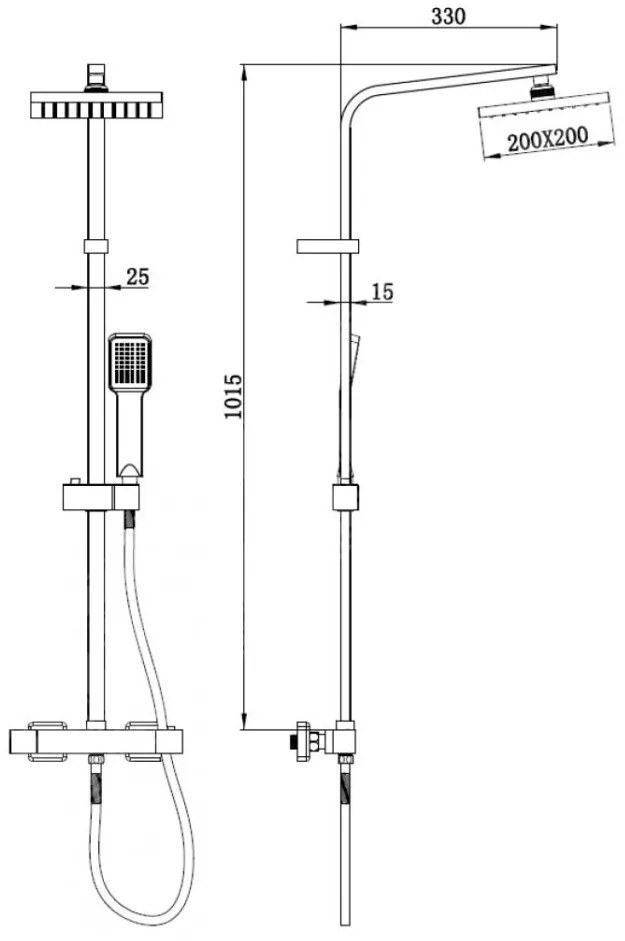 New Line Colonna Doccia Con Miscelatore Soffione Quadro 20x20 E Doccetta Con Flessibile 150 Cm Cromo