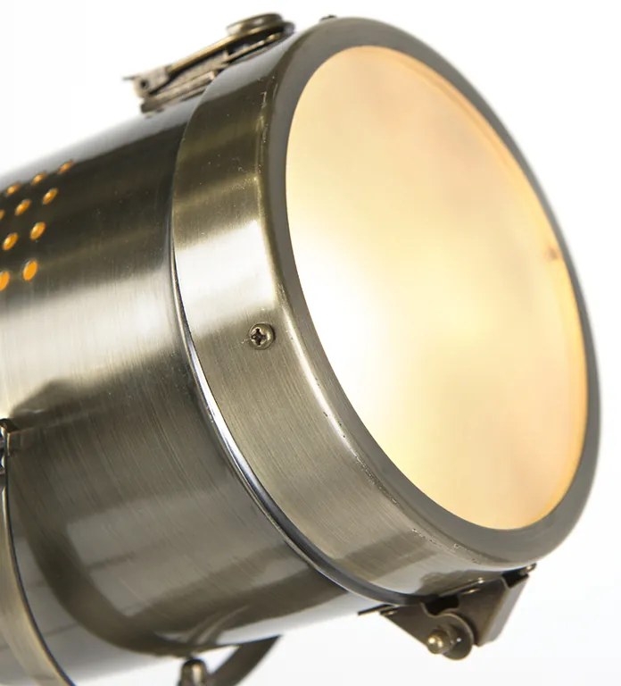 Lampada da terra a treppiede industriale in legno con faretto da studio - Braha