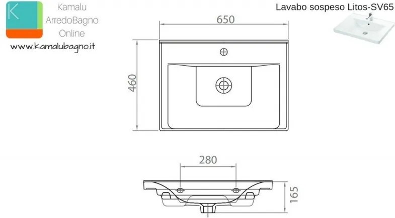 Mobile bagno sospeso da 65cm con lavabo incasso SV-65A - KAMALU