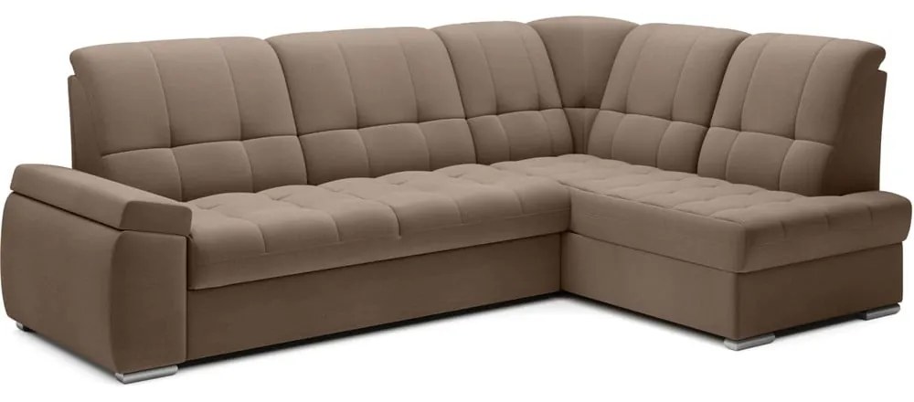 Divano angolare marrone allungabile/con contenitore (con penisola a destra/a L) e rivestimento in velluto Sado – ELTAP