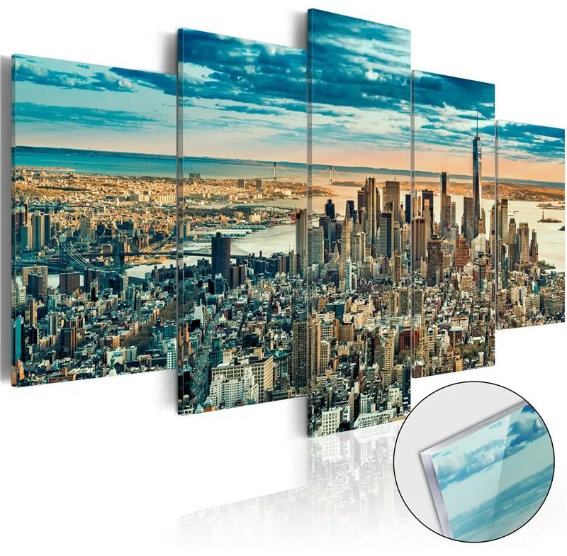 Quadri su vetro acrilico  NY: Dream City [Glass]  Colore Blu, Dimensioni e Misure 100x50