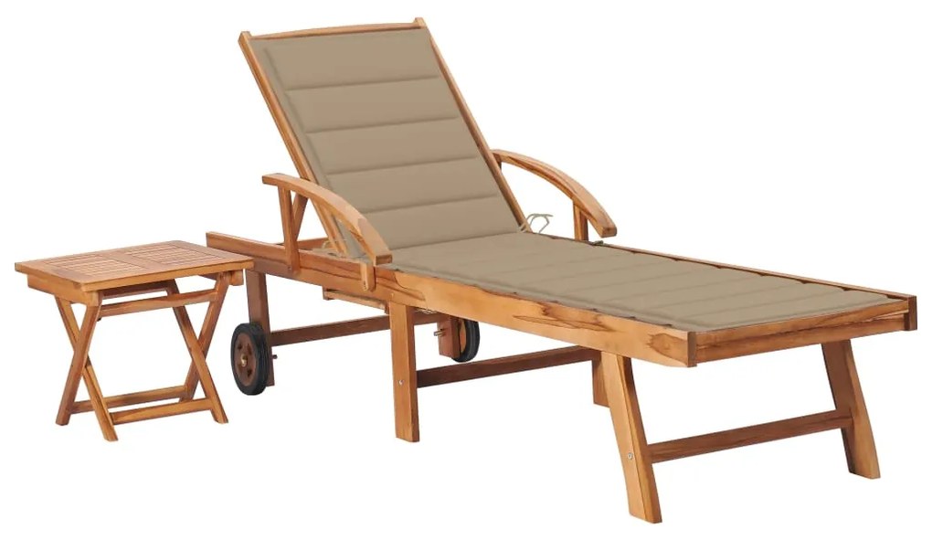 Lettino Prendisole Con Tavolo E Cuscino İn Massello Di Teak /