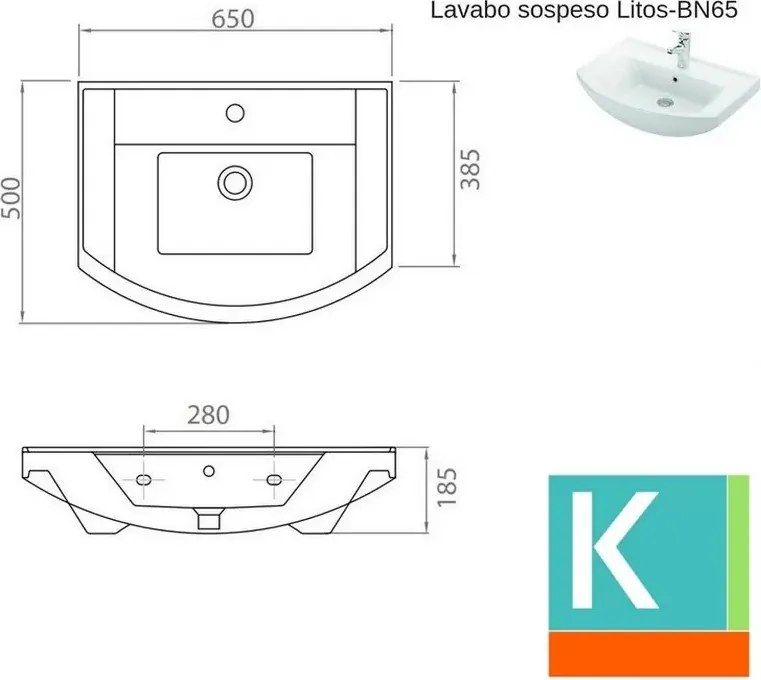 Mobile bagno 65cm sospeso con 2 ante BN-65A - KAMALU
