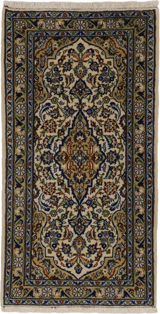 Kashan Tappeto 70 x 130 Verde (Iran) Annodato A Mano