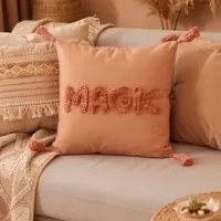Cuscino divano 45x45 cm scritta Magic con nappine