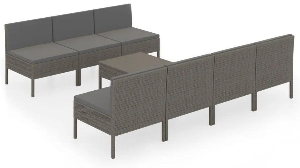 Set divani da giardino 8 pz con cuscini in polyrattan grigio
