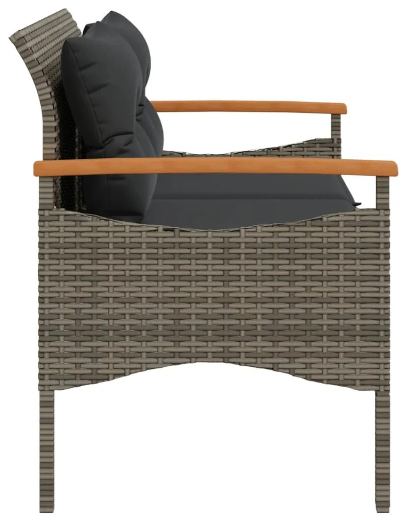 Panchina giardino con cuscini 116x62,5x74 cm grigia polyrattan