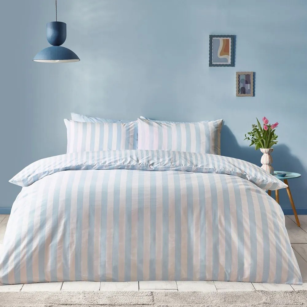 Set copripiumino e federa bianco/blu per letto matrimoniale 3 pezzi 200x200 cm Stripe Tease – Sassy B