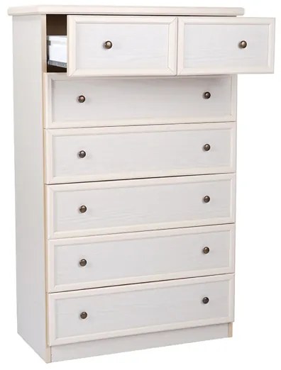 Cassettiera 6 cassetti in legno 80x125h cm patinata Panna