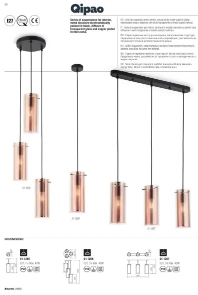 Redo 01-1257 - Lampadario a sospensione con filo QIPAO 3xE27/60W/230V