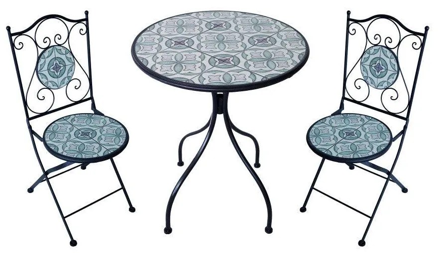 Set 2 Sedie e Tavolo Dionisio Rotondo Ø 60 | Materiale Ceramica | Colore Bianco e Azzurro