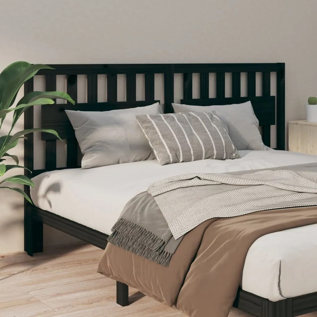 Testiera Per Letto Nera 145,5x4x100cm İn Legno Massello Di Pino /