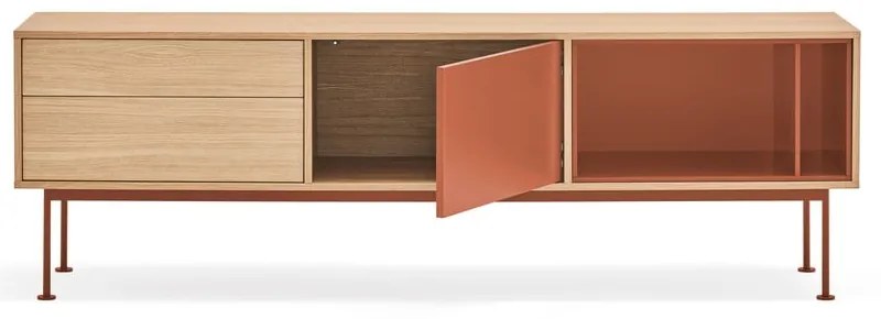 Cassettiera TV rosso mattone con impiallacciatura in rovere Yoko - Teulat