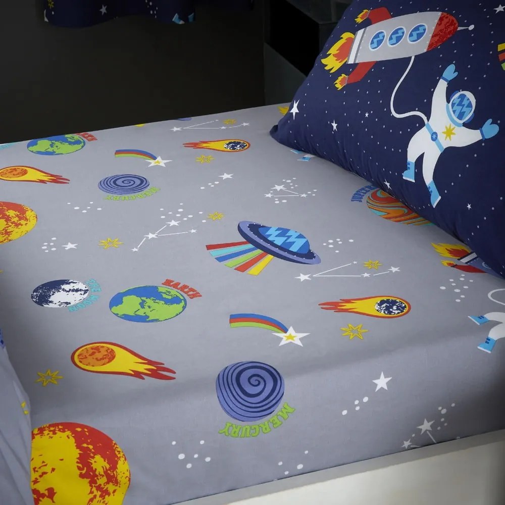 Lenzuolo con angoli per bambini grigio per letto matrimoniale 135x190 cm Lost In Space – Catherine Lansfield