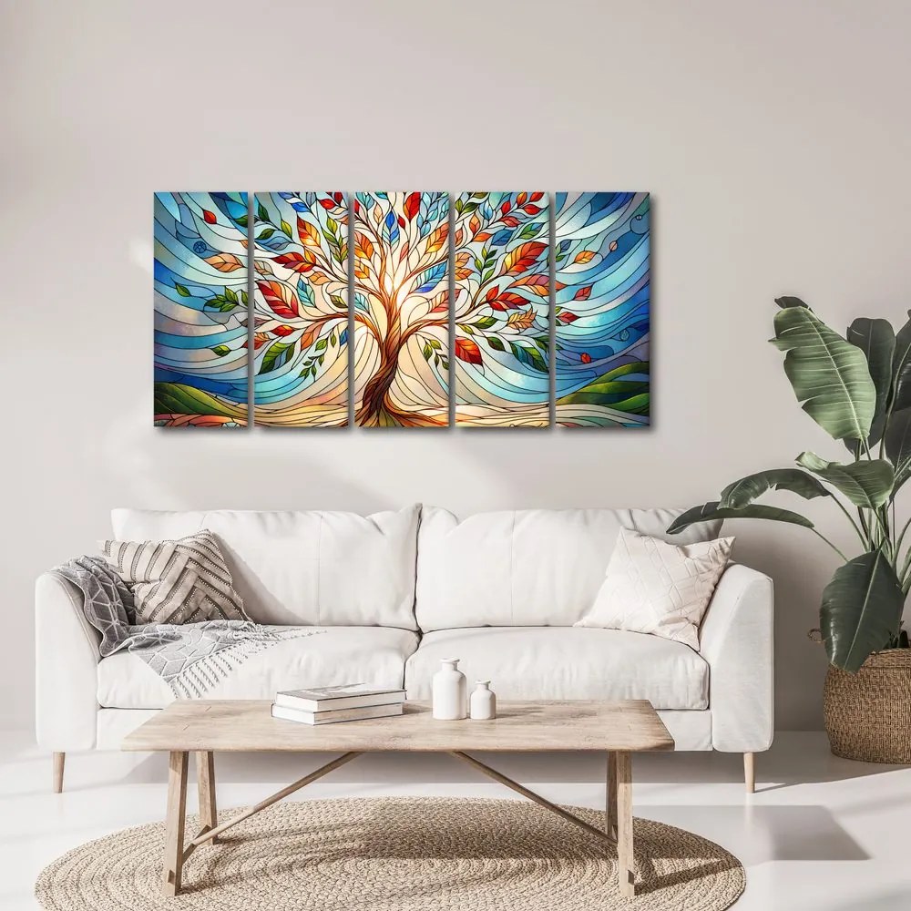 Quadri 5 pezzi – Albero della vita in vetro colorato con sfumature