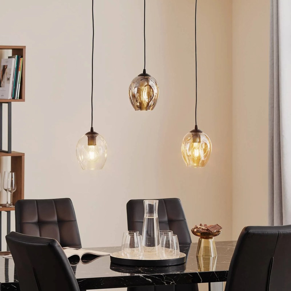 EMIBIG LIGHTING Lampada a sospensione Starla diritta a 3 luci grafite/ambra/trasparente