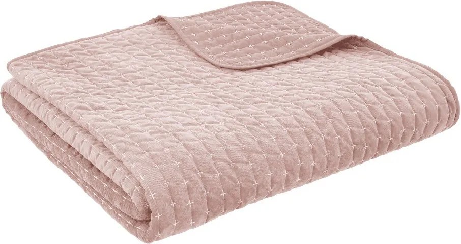 Copriletto rosa polveroso in velluto con rivestimento trapuntato 240x260 cm Attica Velvet – Bianca