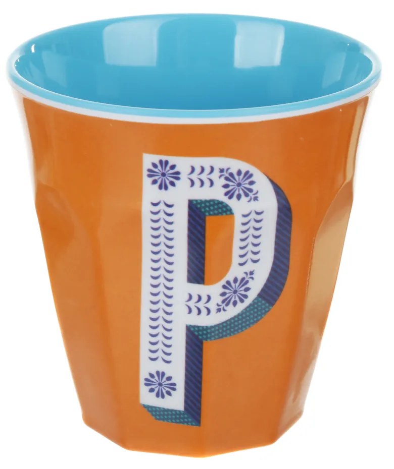 Bicchiere melammina arancio lettera P 280 ml Maiolika