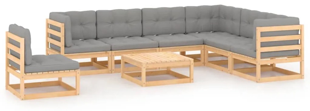 Set divani da giardino 8 pz con cuscini legno massello di pino