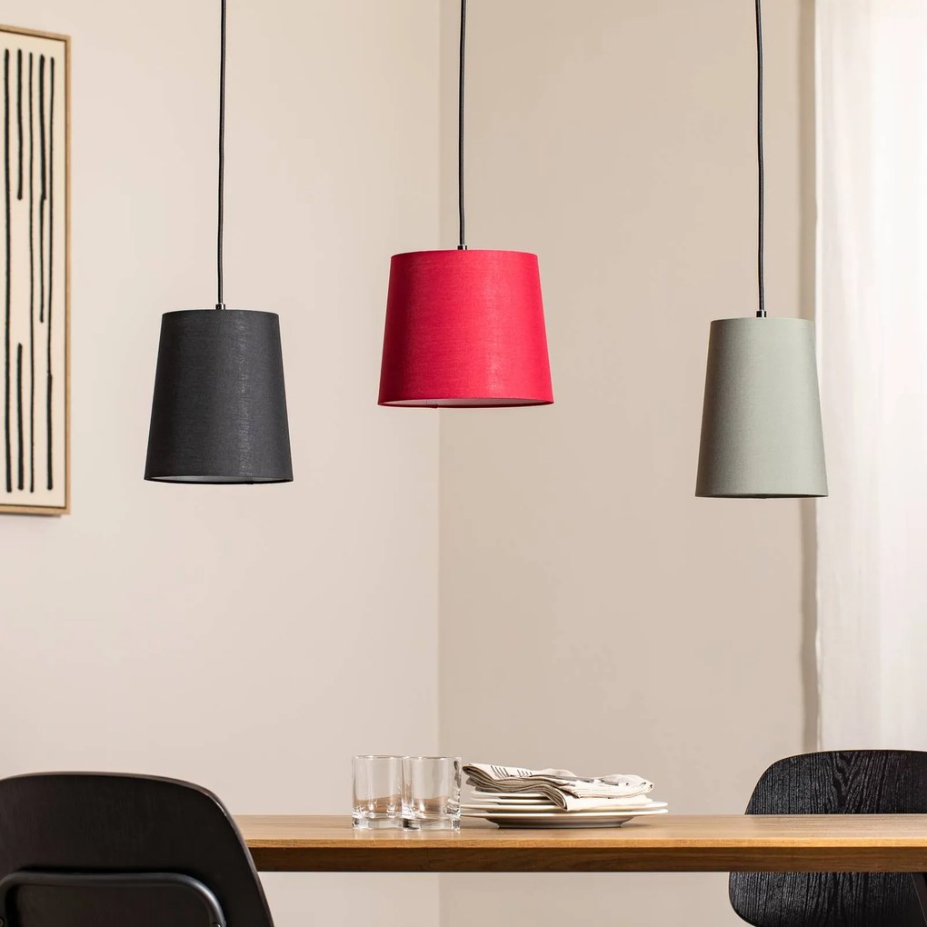 Lindby Lampada a sospensione Amilia, tessuto, a 3 luci, rosso/grigio/nero