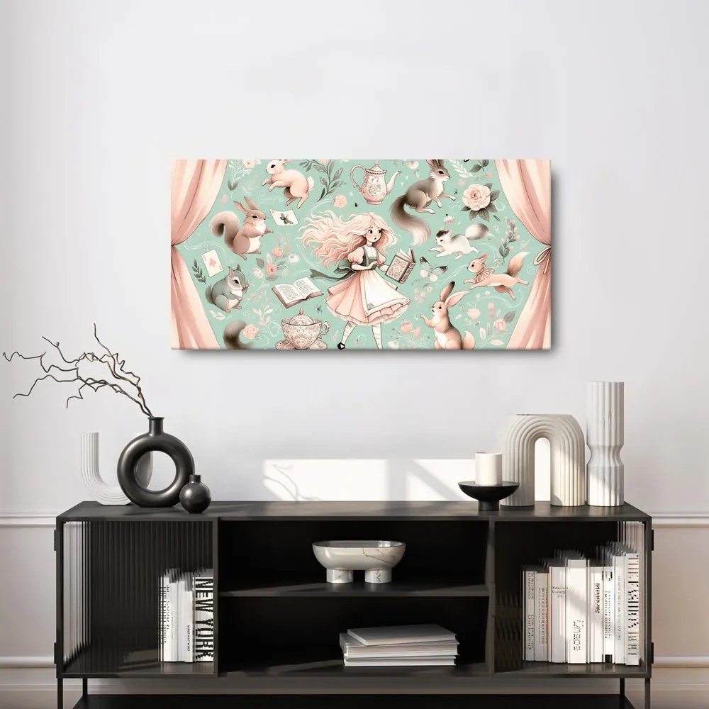 Quadro su tela – Ragazza nel regno degli animali