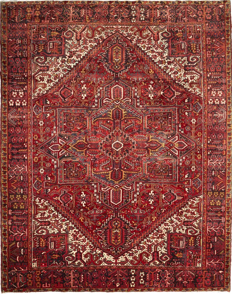 Heriz Tappeto 340x270 Rosso (Iran) Annodato A Mano