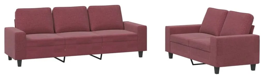 Set di divani 2 pz rosso vino in tessuto
