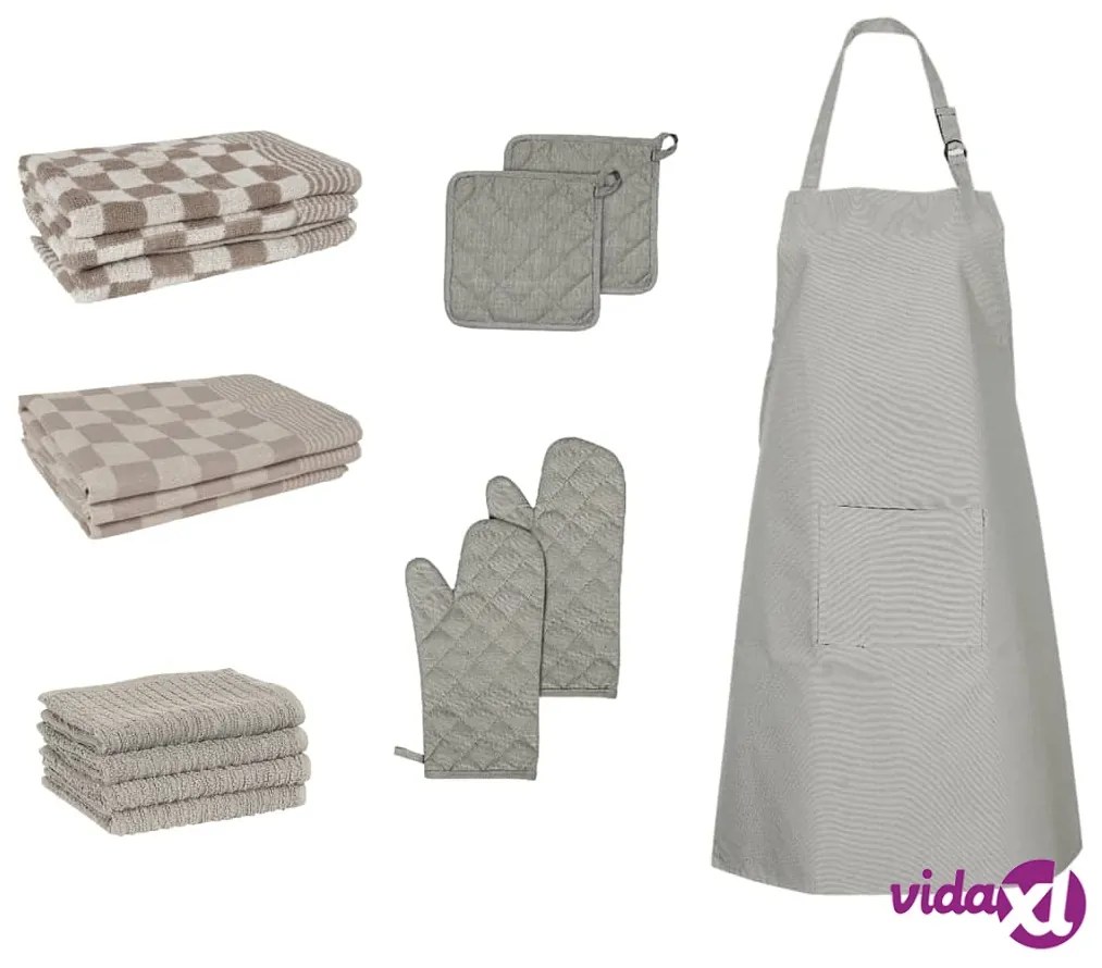 vidaXL Set Strofinacci 15 pz con Guanti Forno e Presine Cotone Grigio