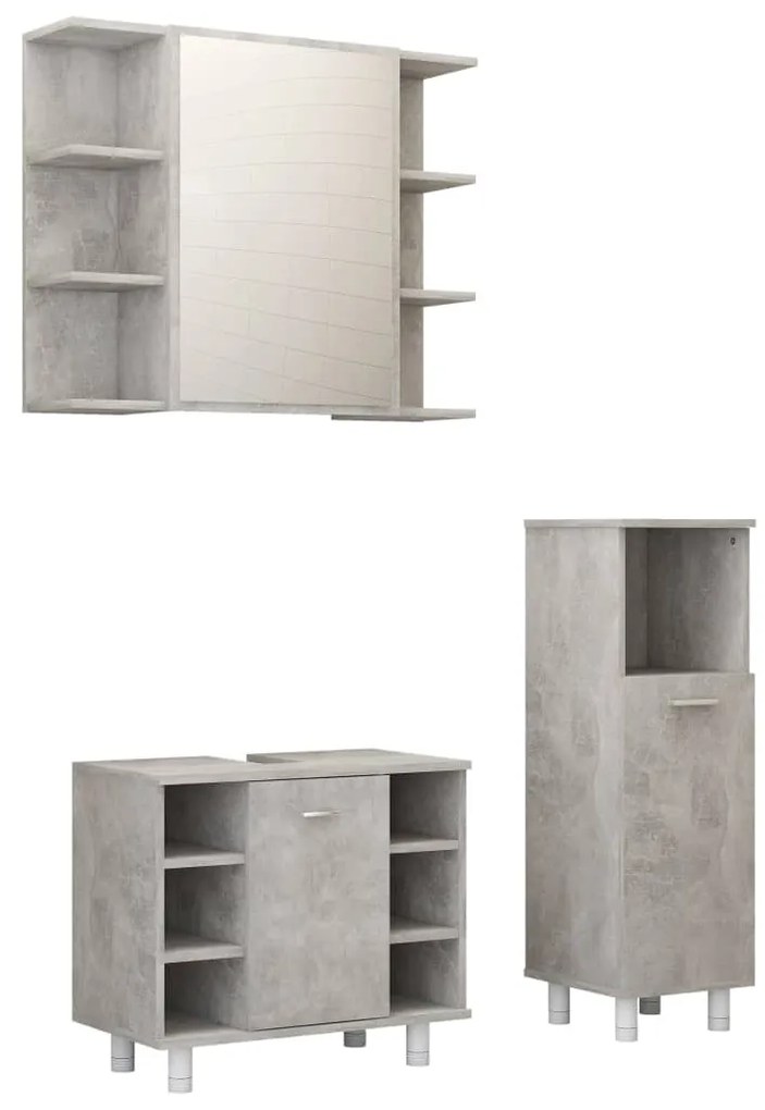 Set mobili da bagno 3 pz grigio cemento in truciolato