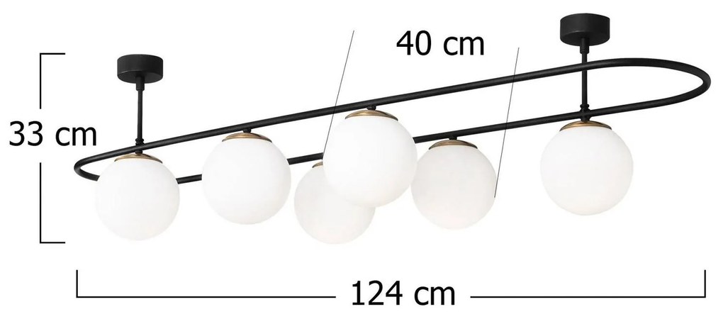 Opviq Plafoniera Abaküs 4911, nero, vetro opalino, 6 luci