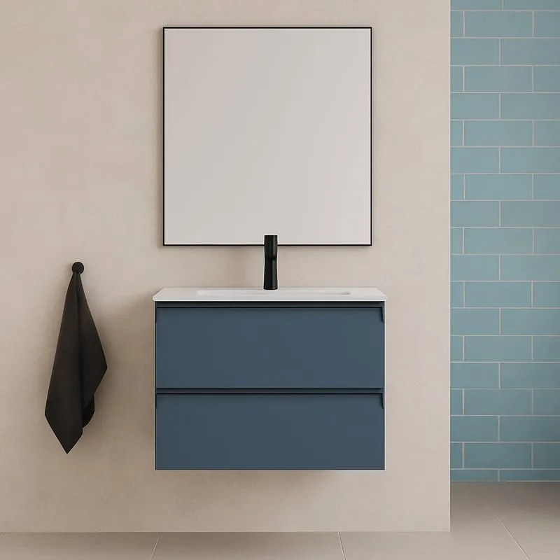 Mobile da bagno sotto lavabo Fusion blu laccato opaco L 59.5 x H 40 x P 45.5 cm 2 cassetti, lavabo non incluso