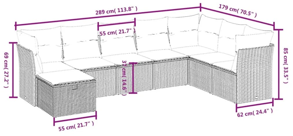 Set Divani da Giardino con Cuscini 8 pz Nero in Polyrattan