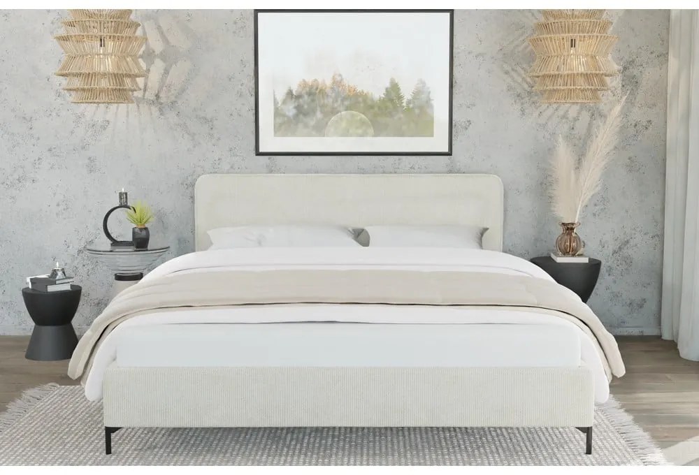 Letto singolo imbottito beige con griglia 90x200 cm Barker - Ropez