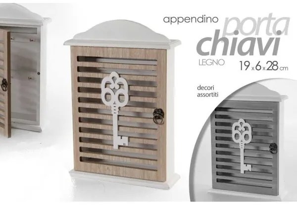 Trade Shop - Portachiavi Parete 19x6x28 Cm In Legno Chiave Appendino Decori Assortiti 762567