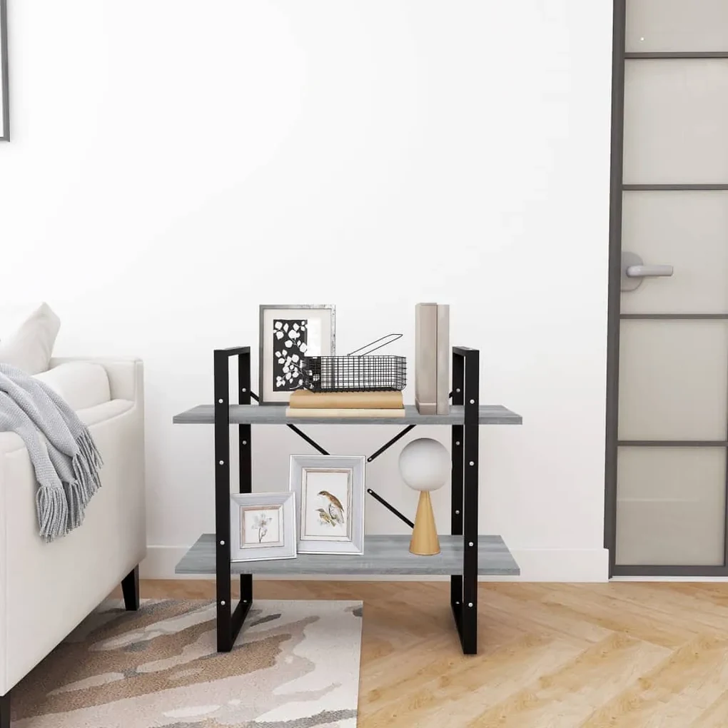 Libreria a 2 ripiani grigio sonoma 80x30x70cm legno multistrato